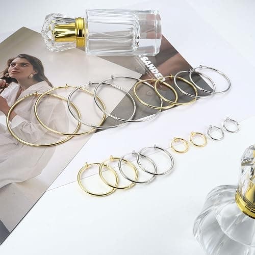 Magitaco 8 Pairs Clip On Hoop Earrings Stainless Steel Clip On Earrings for Women Fake Hoop Earring Spring Hoop Earring For Non-Pierced Ears thumbnail 8