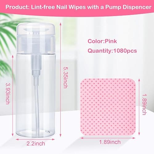 Seonggong Lint Free Nail Wipes, 1080PCS Acetone Nail Polish Remover Pads with Pump Dispenser, Soft Non-woven Gel Nail Polish Remover Wipes for Acrylic Nail Supplies, Pink thumbnail 5
