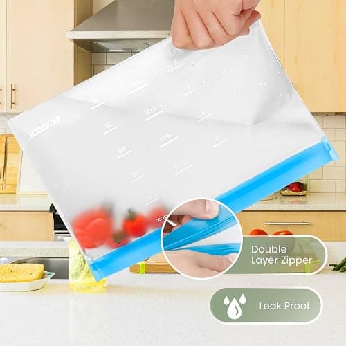 IDEATECH Reusable Bags Dishwasher Safe, BPA Free Reusable Gallon Freezer Bags, Stand Up Leakproof Food Storage Bags for Marinate Meats, Salad Fruit, Vegetables, Home Organization -Gray 6 Gallon thumbnail 5