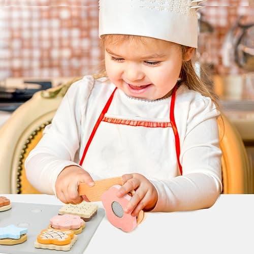 Masonbaby Wooden Play Food, Wooden Cookie Baking Playset - 28PCS Pretend Play Food with Cutting & Slicing, Toy Food Set for Kids Kitchen, Toddler Toy Baking Set Birthday Gifts for Boys Girls thumbnail 2
