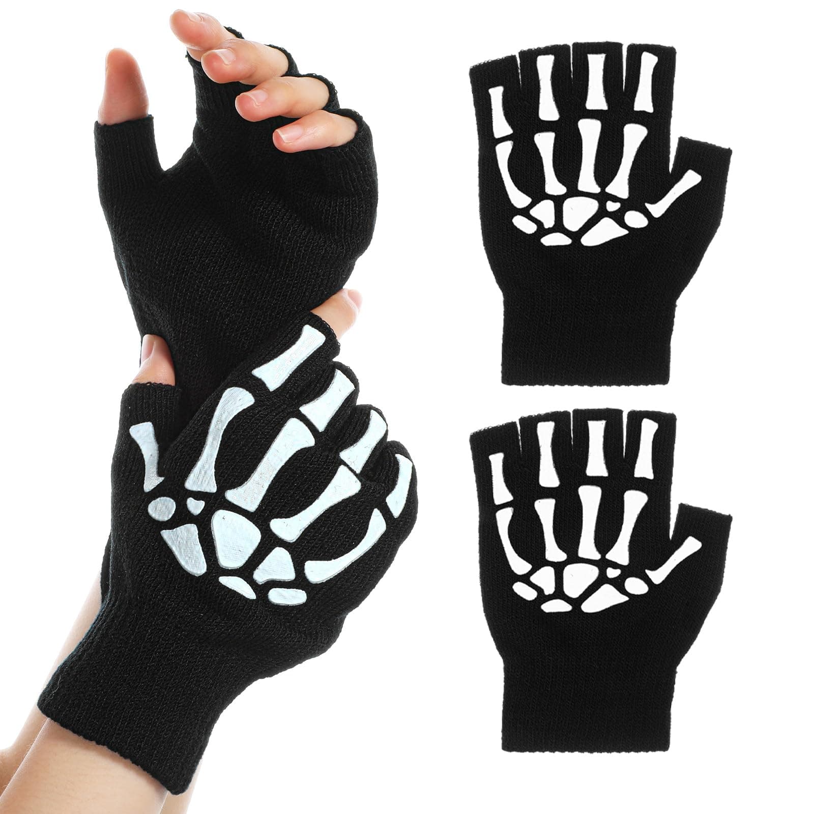 Bremorou 1 Pair Halloween Skull Bone Hand Gloves Skeleton Fingerless Gloves For Men Women Kids Bone Glove Unisex Punk Goth Accessories In The Dark Halloween Costume Emo thumbnail 7