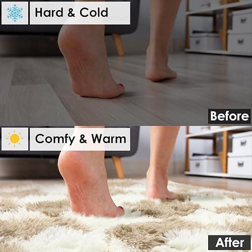 KICMOR Area Rugs for Bedroom Living Room, 4x6 Fluffy Soft Beige and Cream White Checkered Rug Fuzzy Shag Shaggy Carpet, Indoor Plush Rugs for Kids Boys Girls Dorm Nursery Office Home Decor Aesthetic thumbnail 6