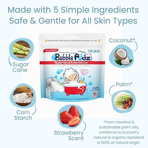 TruKid Bubble Podz Bubble Bath for Kids, Toddlers, & Babies, Tear Free Gentle & Refreshing Bath Bomb for Sensitive Skin with Natural Moisturizers, Non-Toxic, pH Balanced, Strawberry Scent (24 Podz) thumbnail 6