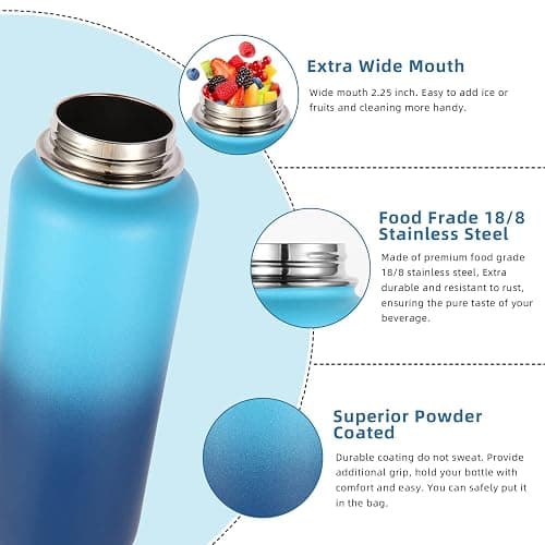 Volhoply 40 oz Insulated Water Bottles Paracord Handle, Stainless Steel Sports Bottle with Spout Lid,Vacuum Metal Travel Water Cups with Wide Mouth,Reusable Water jug for Hiking(Green Blue,1 Set) thumbnail 5
