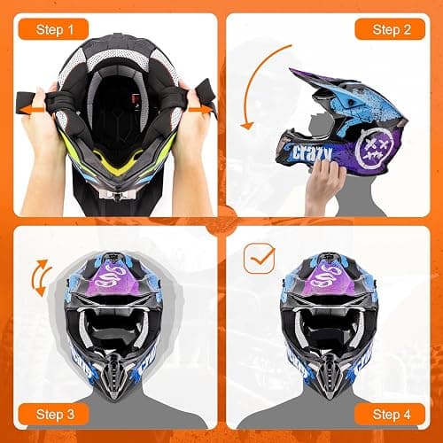 OUMURS Adult ATV Dirt Bike Helmet with Goggles Gloves & Mask Quick Release Buckle Adjustable Sun Visor Motorcycle Adult Helmet Off-Road Motocross Downhill Moped MX for Unisex-Adult thumbnail 7
