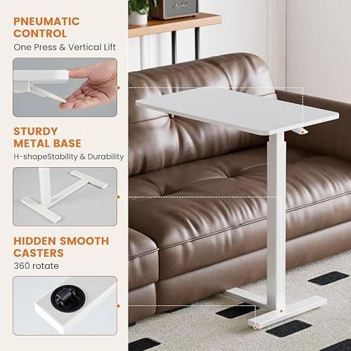 Sweetcrispy Overbed Bedside Table with Wheels, Adjustable Hospital & Home Use Bed Rolling Laptop Table, Mobile Standing Desk, White thumbnail 4