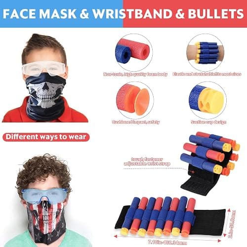 2 Pack Blaster Guns Boys Toy-with 60 Bullets &2 Wristbands, TiopLior Blaster Guns Toy Age for 4-9 Christmas Birthday Gifts &2 Safety Glasses/Face Masks for 6+ Year Old Kids Games Toys thumbnail 6
