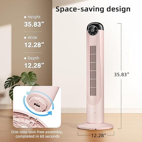 Antarctic Star T36 Tower Fan, 36 Inch DC Brushless Motor Bladeless Oscillating Fan with Remote, 6 Speeds & 4 Modes,LED Display, 9H Timer, Quiet Floor Standing Fan for Bedroom Living Room Office, Pink thumbnail 2
