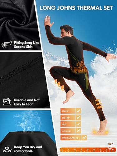 romision Thermal Underwear for Men Long Johns Fleece Lined Hunting Gear Bottom Top Set Base Layer for Cold Weather Gift thumbnail 3