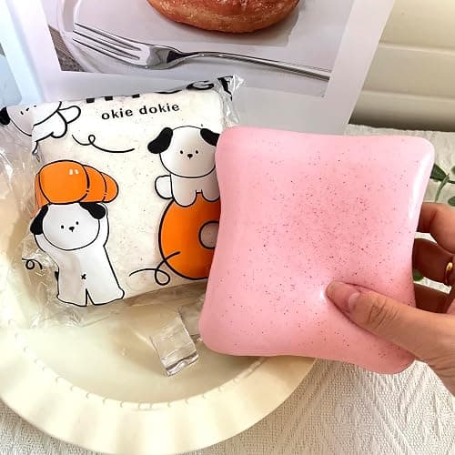 Bread Butter Squishy,Slow Rising Squishy,Stress Balls,Stress Relief & Fidget for ADHD,Party Favor Gift (Pink and White) - Image 1