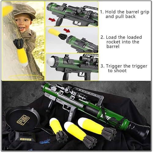 KoudHug Military Toy Rocket Launcher Set, Worker Tactics Missile Mortar Air Gun Toy with 3 Safety LED Foam Shell - Artillery Launcher Best Gift for Boys & Girls - Great for Outdoor Play (Green A) thumbnail 5