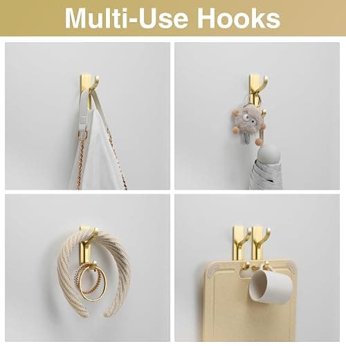 pickpiff Adhesive Wall Coat Hooks - Heavy Duty Stick-On Door Hanger, Metal Hook for Hanging Towel,Purse, Robe, Backpack, Jacket, Clothes - for Bathroom,Dorm, Closet, Kitchen - Gold, 4 Pack thumbnail 8