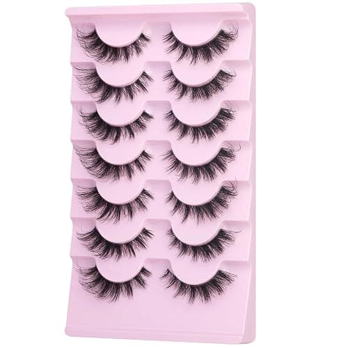 EYDEVRO False Eyelashes Wispy Lashes D Curl Cat Eye Lashes Fluffy Lashes | Clear Band Natural Look Fox Eye Fake Lashes Manga Faux Mink Strip Lashes 7 Pairs Pack thumbnail 5