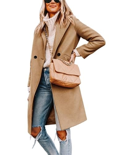 Tanming Women's Notch Lapel Double Breasted Wool Blend Mid Long Pea Trench Coat thumbnail 2
