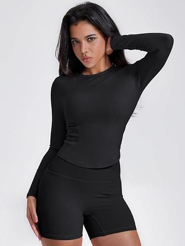 GYM RAINBOW Long Sleeve Workout Shirts for Women, Cropped Athletic Tops Slim Fit Crew Neck Yoga Top Running Gym T Shirts thumbnail 6