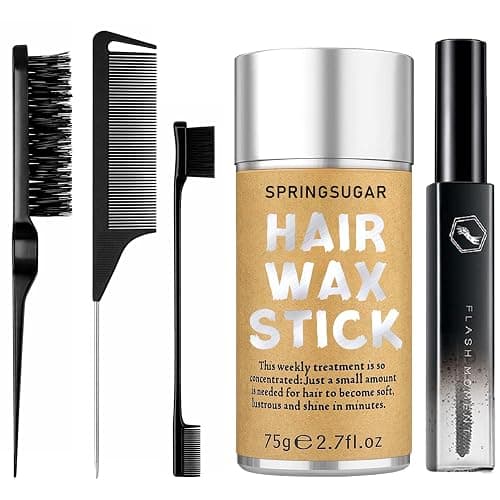 SPRINGSUGAR 5 Pcs Hair Wax Stick for Flyaways Edge Control Slick - Styling Tools Includes , Finishing , Comb, Gel for Fly Away for Women - Image 1