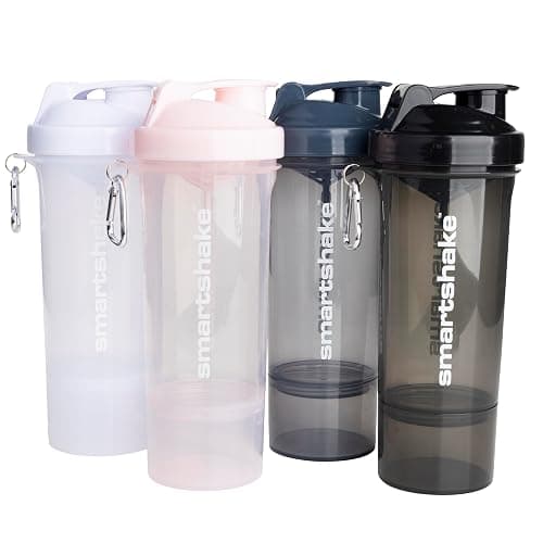 Smartshake Slim 4-Pack Protein Shaker Bottle 400 ml | 13.5 oz – Storage Included - Leakproof Screw-on Lid - BPA Free – Unisex - Black, White, Stormy Gray, Cotton pink - Image 1