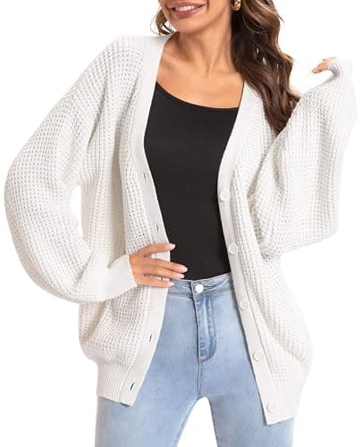 QUALFORT Cardigan Sweaters for Women 100% Cotton Button-Down Oversized Knit Outerwear Fall Tops for Women 2025 thumbnail 7