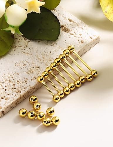 Msndnkwo 14G 16G Nipple Tongue Rings Stainless Steel Straight Barbells Piercing Jewelry Short Long Bar Silver Black Gold Bridge Piercings For Women Men 12Mm 14Mm 16Mm 18Mm Length Ball Size 5MM 6MM thumbnail 6