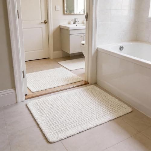 ZVFFDG Set of 2 Waffle Bathroom Rugs, Large Non Slip Absorbent Waffle Knit Bath Mat for Shower Floor, Tub and Bathroom Door, Ultra Soft Quick Dry, Cream White, 17"x24"+18"x30" thumbnail 6