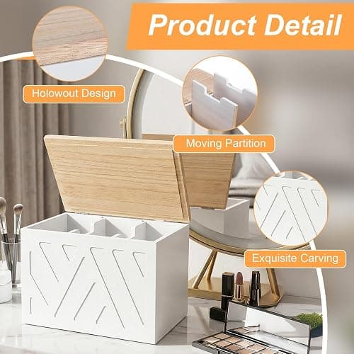 Oqqlin Tampon Holder for Bathroom Storage, Feminine Products Organizer with Lid Wooden Shark Week Tampon Storage for Bathroom, Bedroom, Toilet (White) thumbnail 3