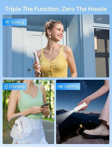 JISULIFE Handheld Mini Fan, 3 IN 1 USB Rechargeable Portable Fan [12-19 Working Hours] with Power Bank, Flashlight, Pocket Design for Travel/Summer/Concerts/Lash, Gifts for Women (White) thumbnail 2