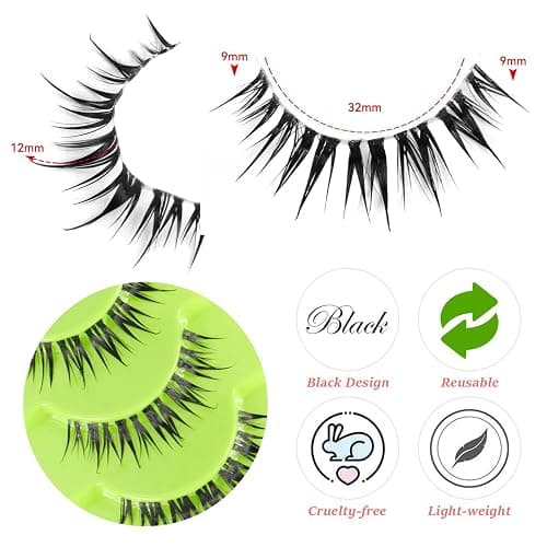 outopen 10 Pairs Manga Lashes Wet Look Japanese Anime Cosplay Eyelashes Clear Band Doll Lashes Korean Asian Makeup Lashes Spiky Fake Eyelashes Look Like Individual Clusters(Wet Natural 9-12 MM) - A08-Wet Natural | 9-12 MM thumbnail 2