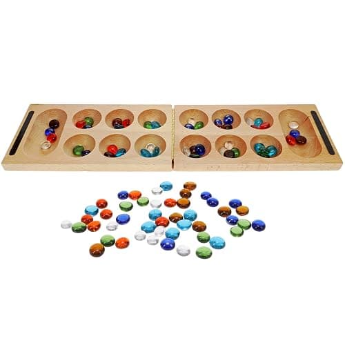 WE Games Solid Wood Folding Mancala Board Game - 18 in., Travel Games for Adults, Home Decor, Living Room Decor, Birthday Gifts, Table Games thumbnail 3