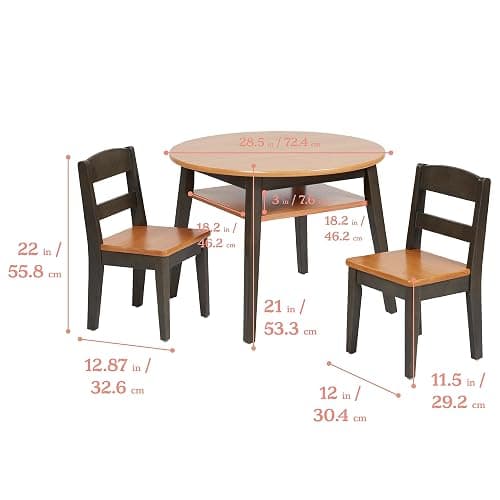 ECR4Kids Hideaway Table and Chair Set, Kids Furniture, Honey/Grey Wash, 3-Piece thumbnail 2