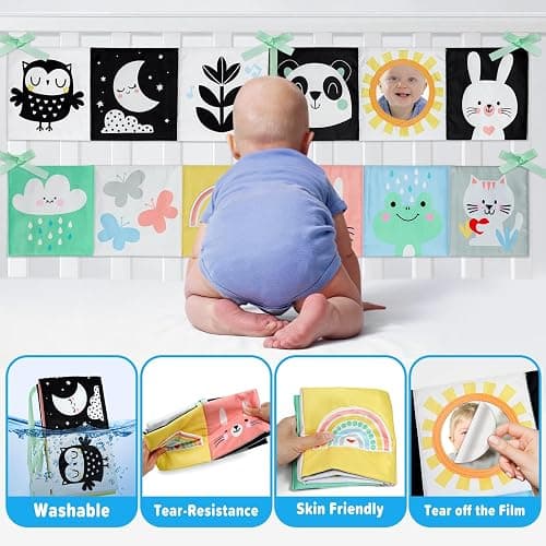 OKOOKO Black and White Baby Book High Contrast Baby Toy 0-6 Months Baby Soft Book Tummy Time Toy Crib Stroller Toy Montessori Sensory Toy Early Education for 0-6 6-12 Months Newborn Baby Infant - Rainbow thumbnail 4