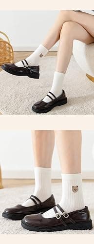 Tooe Women's 5 Pairs Bear Preppy Cute Crew Socks Kawaii Fairycore Flower Knitting Ankle Socks Cutecore Soft Cotton Socks thumbnail 5