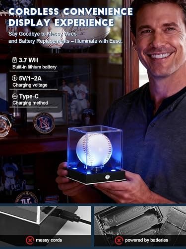 JupDec Baseball Display Case Led, Clear Cube Baseball Holder with Memory Function, Autograph Stand Box for Single Ball with 10 Color Light Up, Ideal Gift for Collector & Sports Fans, Silvery, 1 Pack thumbnail 3