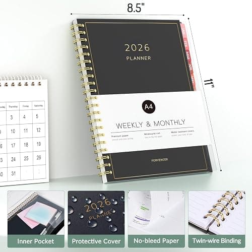 2026 Planner, Forvencer Calendar Planner Weekly and Monthly (Jan 2026-Dec 2026), 8.5" X 11", Agenda Book, Daily Journal Notebook with Tabs, Flexible Cover, Home School Organizer, A4, Pink thumbnail 2