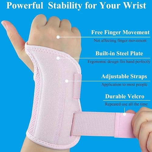 Tianhengyi Carpal Tunnel Wrist Brace, Adjustable Wrist Support Brace, Night Wrist Sleep Supports Splints Arm Stabilizer (Right Hand, S/M, Pink) thumbnail 2