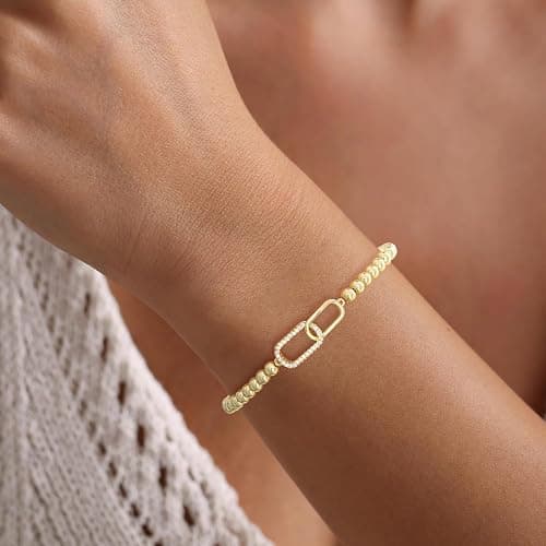 CUEZIY Gold Bracelets for Women 14K Gold Plated Bead Bracelet Hypoallergenic Stretch Bracelets for Women Elastic Bracelet Trendy Teen Gift Dainty Jewelry for Women thumbnail 8