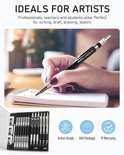 Nicpro 6PCS Art Mechanical Pencil Set, 3PCS Metal Drafting Pencil 0.5 mm & 0.7 mm & 0.9 mm & 3PCS 2mm Graphite Lead Holder (2B HB 2H) For Writing, Sketching Drawing With Lead Refills Case thumbnail 6