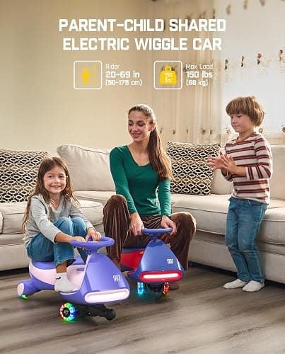 FanttikRide N7 Pro Electric Wiggle Car with Pedal, Rechargeable Battery, CyberWiggle, 2 in 1 Swing Car, 2 Speeds Max 4 Mph, Anti-Rollover, Flashing Wheels, Bluetooth, for Ages 3 and Up, 150 Lbs, Blue thumbnail 5