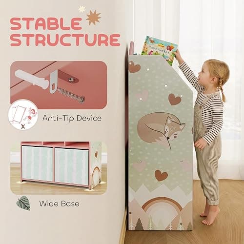 AIYAPLAY Kids Bookshelf with Storage, Toy Storage Unit, Book Display, Pink | Shelves, Fabric Drawers, Multipurpose Children's Bookcase, for Playroom and Nursery thumbnail 6