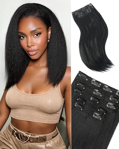 SIDAILA 5PCS Yaki Straight Clip in Hair Extensions 14 Inch Natural Black 1B | Handmade Double Weft Clip Ins for Black Women, Soft Yaki Texture, Full Volume, Lightweight & Easy Blend - Image 1