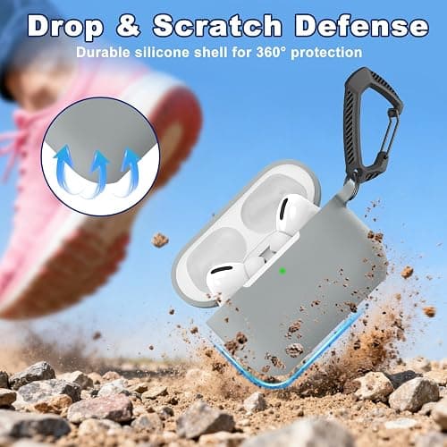 MATEPROX Compatible with AirPods Pro 3 Case with Keychain/Hand Strap, Airpod Pro 3rd Generation[2025] Silicone Protective Shockproof Headphone Cover Support Wireless Charging-Gray thumbnail 5