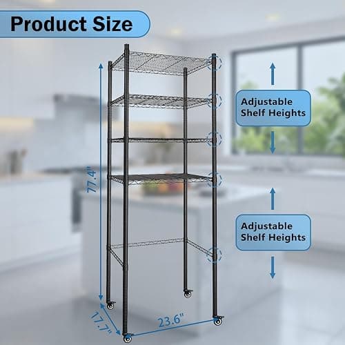 YVTCRTCW 4 Tier Mini Fridge Shelf with Wheels | Adjustable Height Metal Storage Shelf | for Mini Fridge & Microwave Stand | Easy Assemble for Dorm, Kitchen, Office | Black thumbnail 3