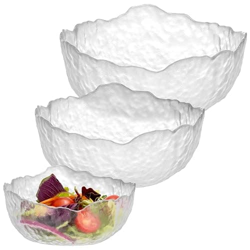 Navaris Glass Salad Bowl Set - Decorative 3-Piece Dish Set (Small, Medium, Large) - Perfect for Desserts, Fruit, Punch, and Trifle - Mixing & Serving Bowls for Hot & Cold Food - Image 1