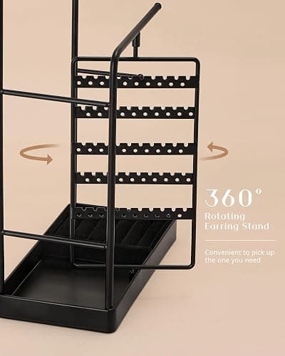 ProCase Jewelry Stand Holder Organizer, Jewelry Display Storage with Ring Tray, No-Assembly Needed, Rotating Earring Bracelet Necklace Holder, Christmas Gifts Room Dorm Decor for Teen Girls -Black thumbnail 5