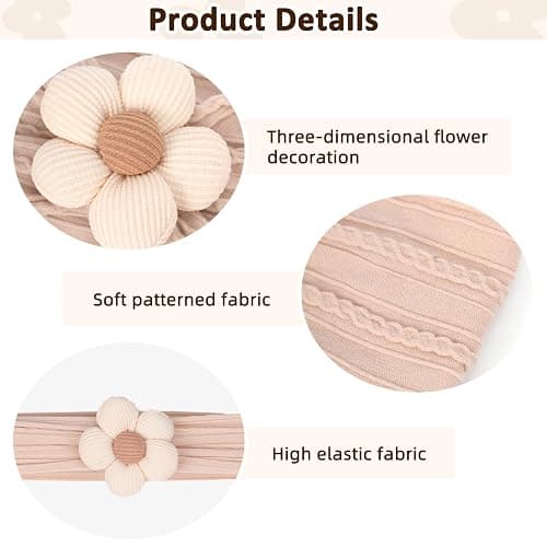 MIUXUESO 3 Pcs Baby Flower Headbands Baby Girls Nylon Headband Soft Hairbands Hair Accessories for Newborn Infant Toddler Kids (Beige Pink Khaki) thumbnail 6