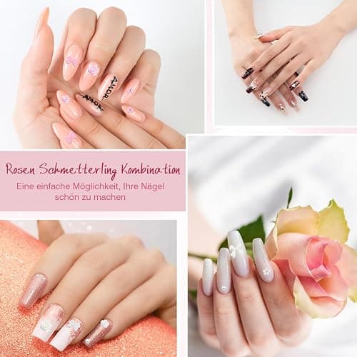 VEGCOO Nail Art Dekoration, 3 Teile Nail Charms 3D Rosa Weiße Schleife Blume Nagelsticker Blumen Gepaart Mit Perlen Nagel Steine Zum Heimwerken Charms Nägel Lifting Nail Art Charms thumbnail 6