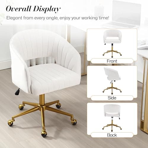 HENGJIANYI Home Office Swivel Desk Chair, Modern Velvet Vanity Chair, Height Adjustable Armchair with Gold Base, Ergonomic Office Chair for Task Study Computer Room, Beige thumbnail 8