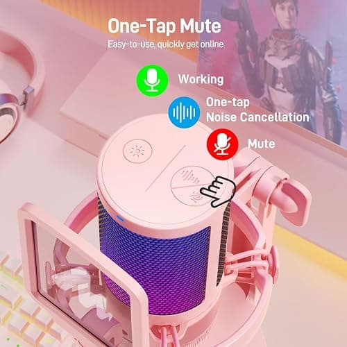 MAONO USB Gaming Microphone for PC, Noise Cancellation Condenser Mic with RGB, Mute, Gain, Computer Desk Mic for Streaming, Podcast, Chat, Twitch, YouTube, Discord, PS5, PS4, GamerWave DGM20 Pink thumbnail 4