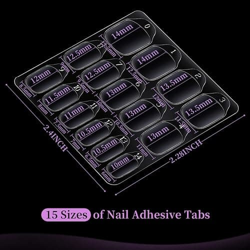 Teenitor 600pcs Nail Sticky Tabs for Press on Nails, 15 Sizes of Nail Glue Stickers for False Nails, Double Side Jelly Stickers, 40 Sheets Nail Adhesive Tabs thumbnail 2