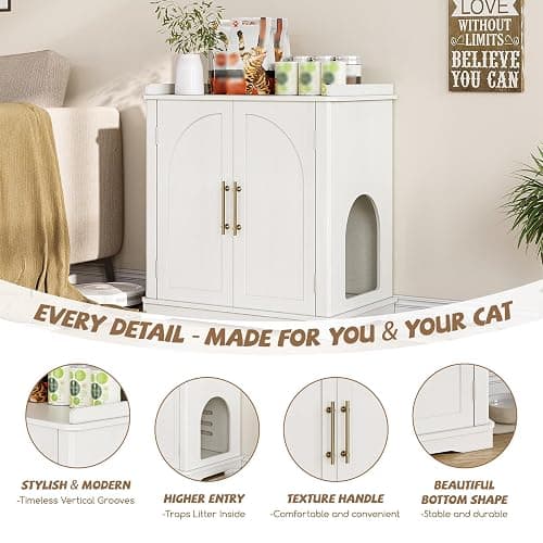 Halitaa Cat Litter Box Enclosure Furniture, Hidden Litter Box Furniture with Removable Dividers, Reversible Entrance Can Be on Left or Right Side, for Hallway, Bedroom, White, 31.4" L thumbnail 7