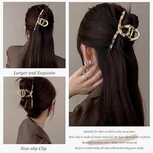 Big Hair Claw Clips Butterfly Hair Clips for Women 4.7" Large Acetate Metal Hair Claw Clip for Girls Hair Accessories for Long Thick Hair (Light leopard) thumbnail 3